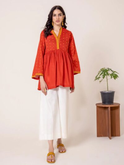 Radiant orange embroidered elegance